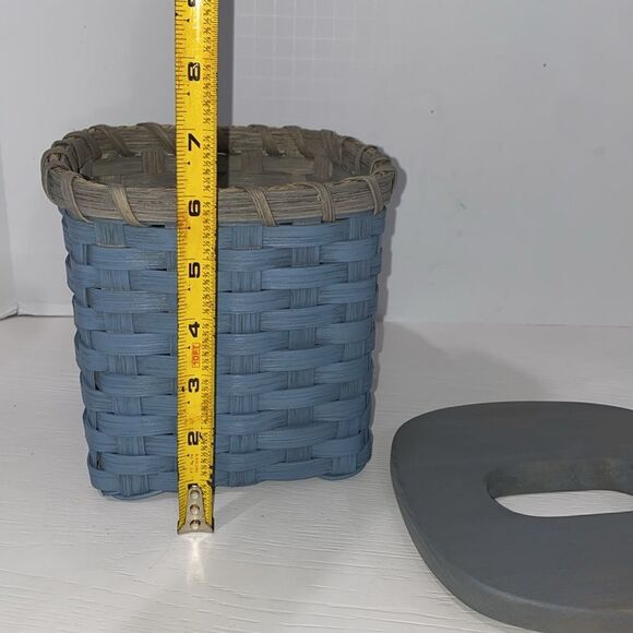 Blue Woven Wicker Basket Tissue Box Holder with Wood Gray Wash Lid - Picture 8 of 11